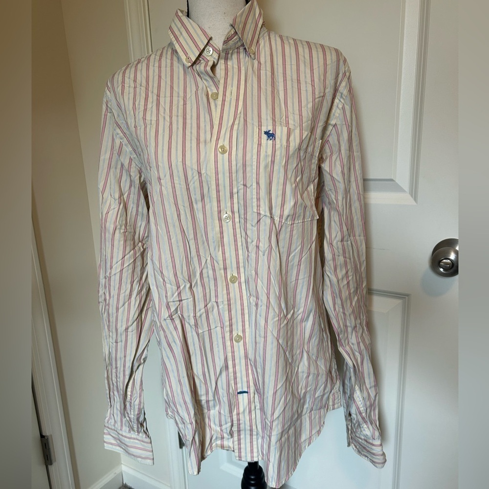 Mens vintage Abercrombie and fitch button down dress shirt pink and blue stripe